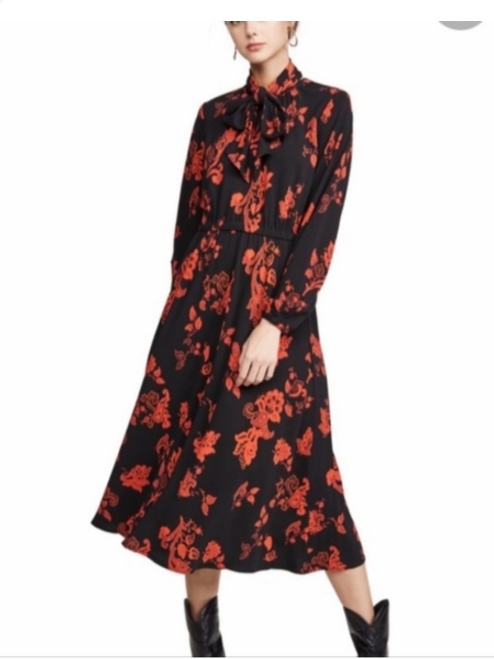 Tory Burch Red Black Floral Jersey Dress L